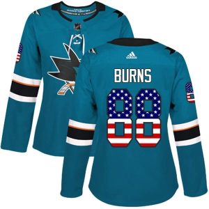 Damen San Jose Sharks Trikot Brent Burns 88 Teal USA Flag Fashion Authentic